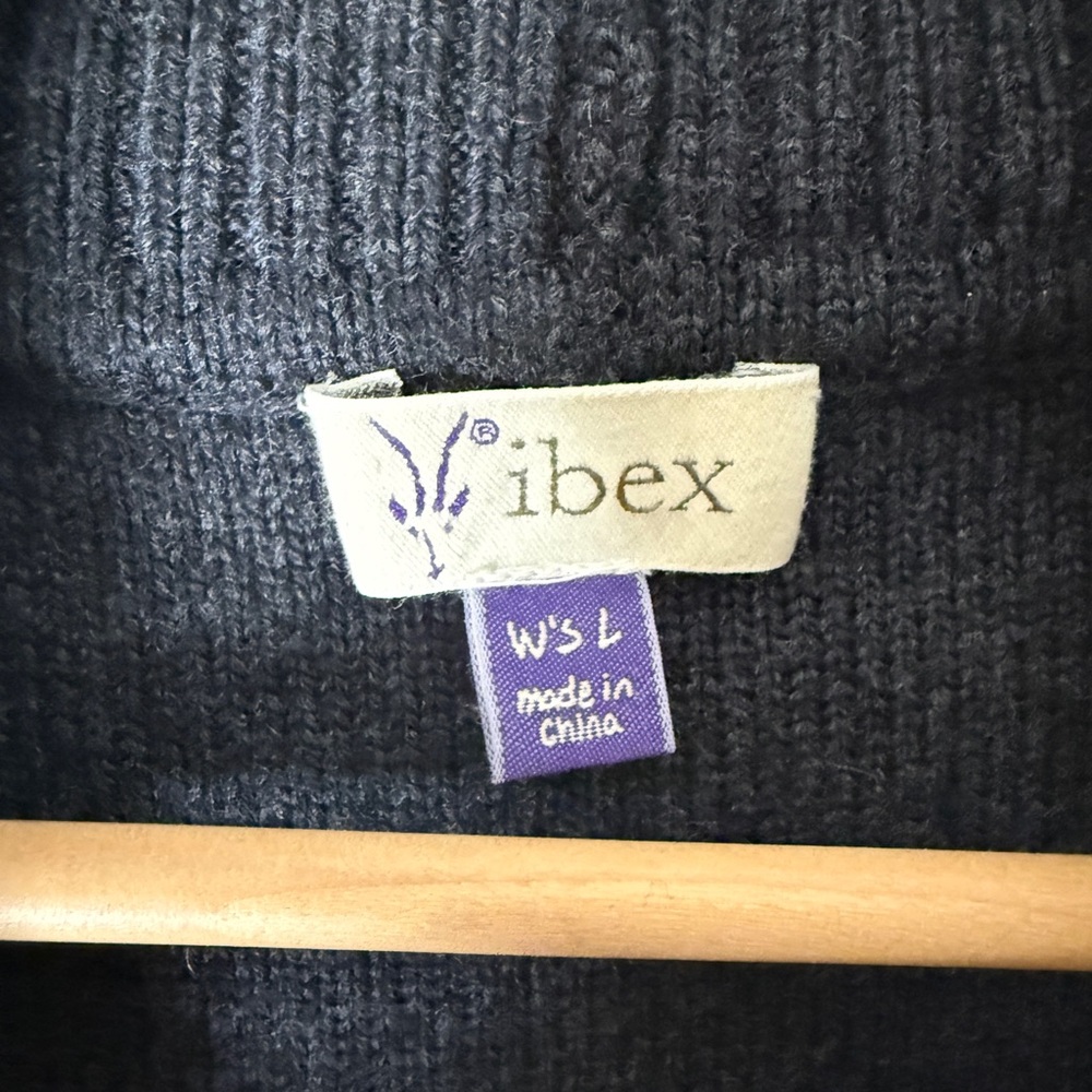 IBEX Merino Wool Kurta Sweater Black Grey Cowlneck Extra Fine Knit Top Large - Picture 5 of 6